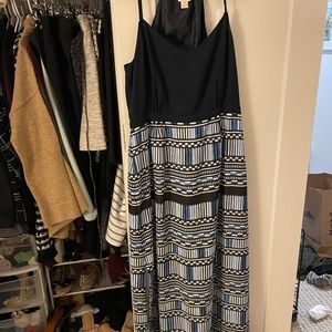 JCrew Navy and Blue Geometric Maxi Halter Dress